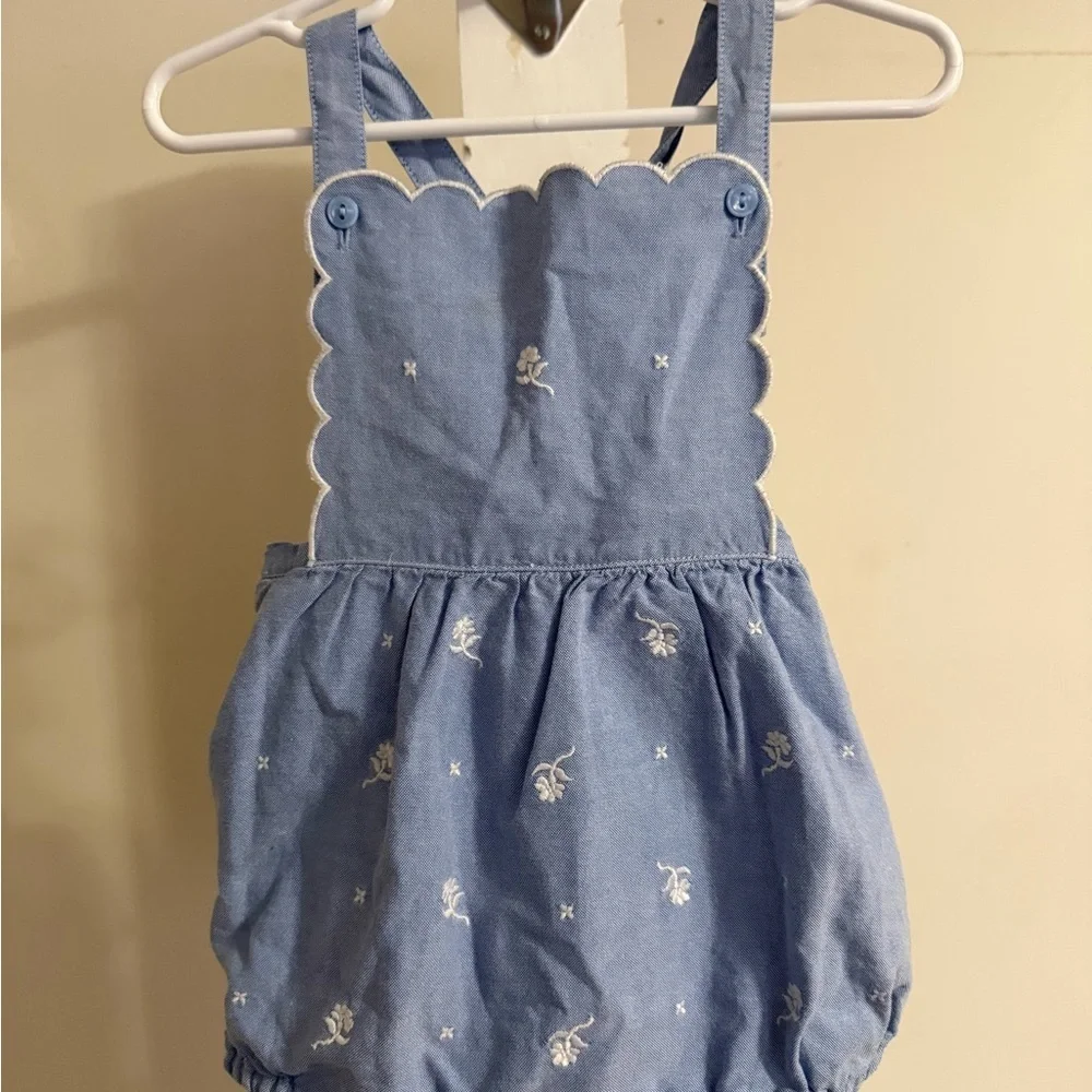 Janie and Jack Embroidered Floral Oxford Romper